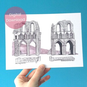 Roche Abbey Print - Printable Rotherham Art, Rotherham Print, Historic Building Art, Yorkshire Wall Art, Rotherham Art
