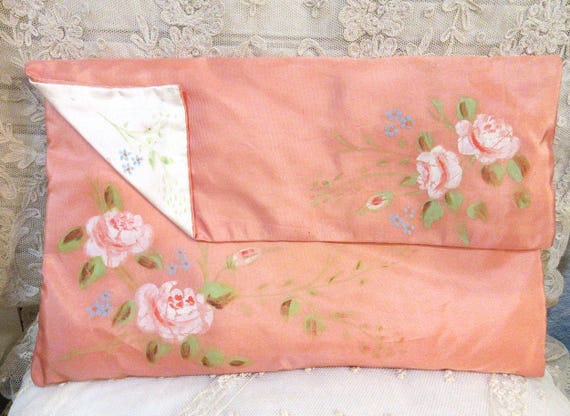 Vintage Lingerie Holder, Salmon Taffeta, Hand Pai… - image 2