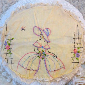 Vintage Embroidered Boudoir Pillow Cover, c1920