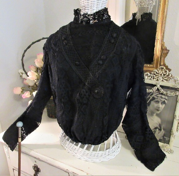 Edwardian Blouse, Black Lace, c1900-05
