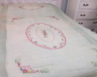 Vintage Bedspread, Embroidered, Double, c1920s