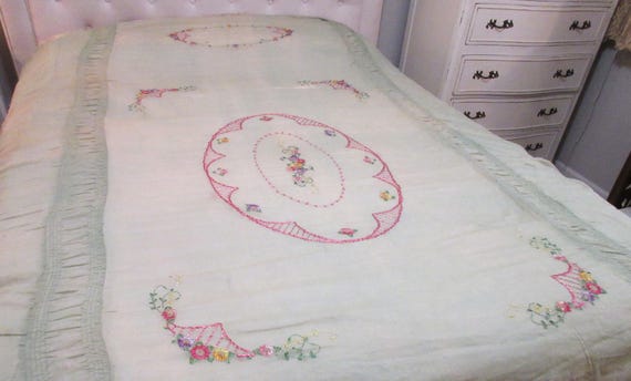 Vintage Bedspread, Embroidered, Double, c1920s