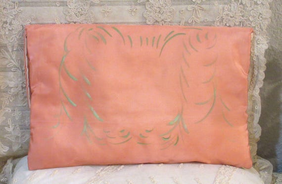 Vintage Lingerie Holder, Salmon Taffeta, Hand Pai… - image 6