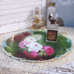 Victorian Porcelain Dresser Tray with Roses, c1900