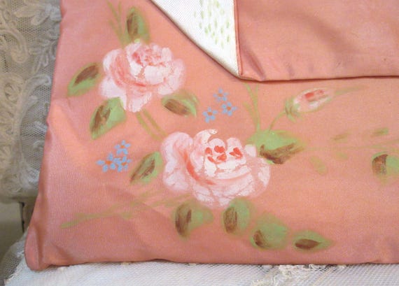 Vintage Lingerie Holder, Salmon Taffeta, Hand Pai… - image 5