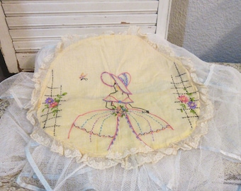 Vintage Embroidered Pillow Cover, c1920