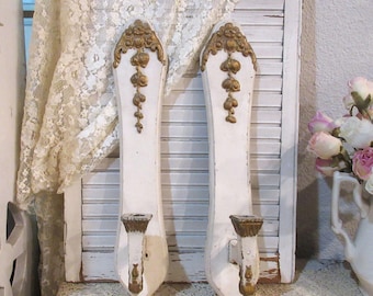 Vintage Candle Sconces with Barbola, c1920