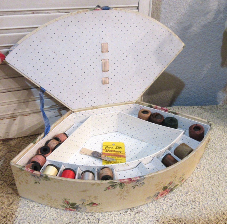 Vintage Fabric Covered Sewing Box, c1930 image 5