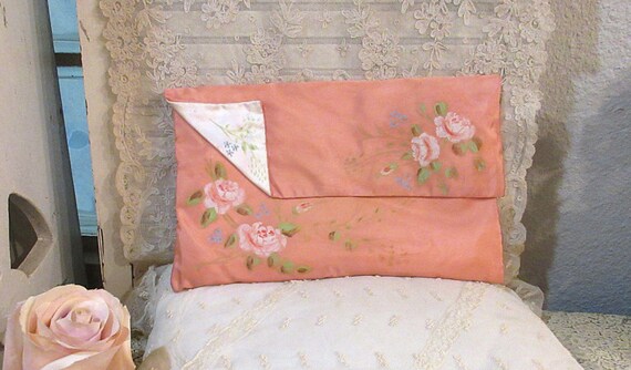 Vintage Lingerie Holder, Salmon Taffeta, Hand Pai… - image 1