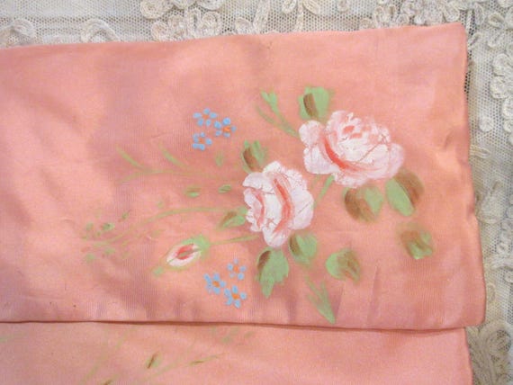 Vintage Lingerie Holder, Salmon Taffeta, Hand Pai… - image 3