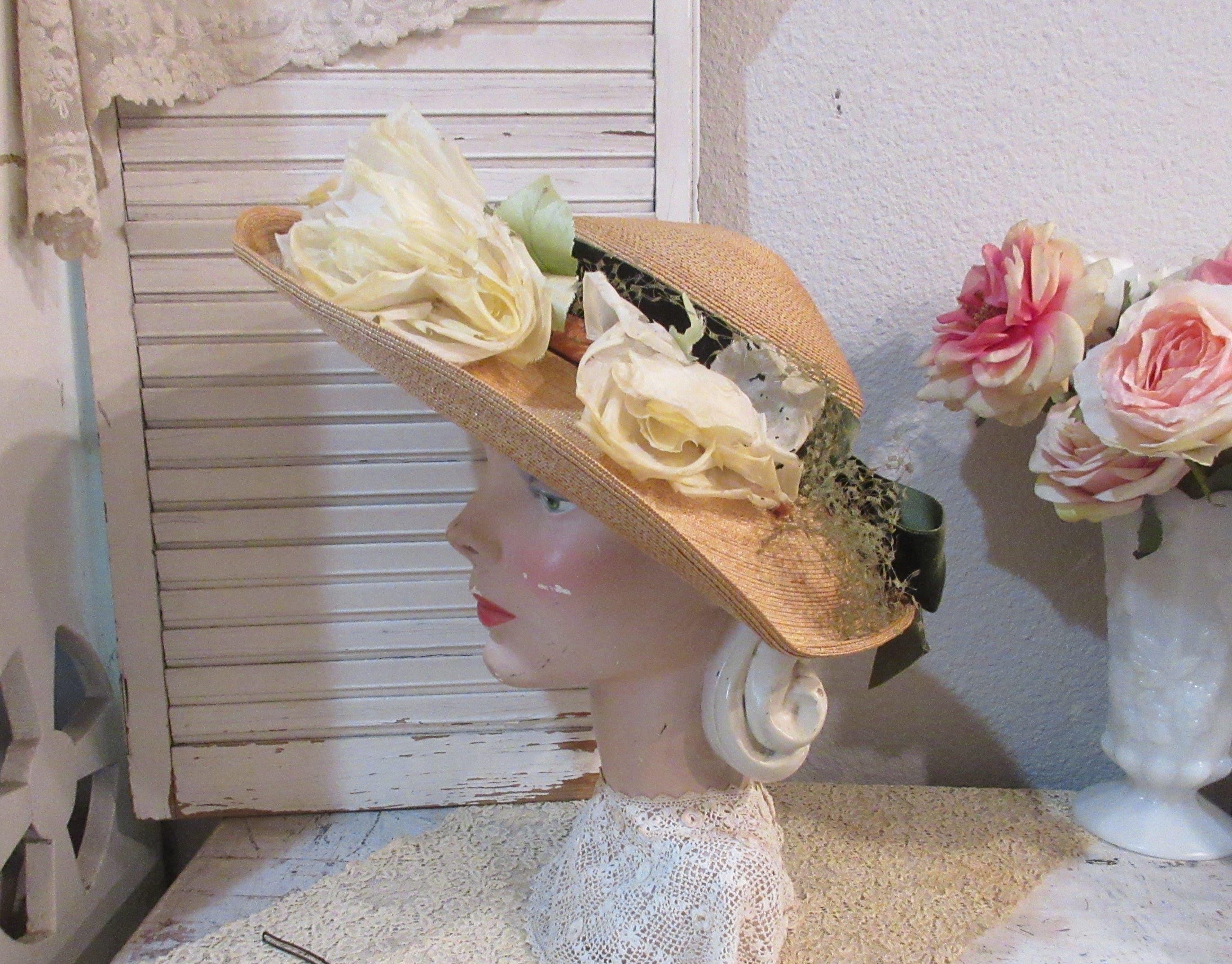 White Vintage Straw Hat 1940 - Etsy