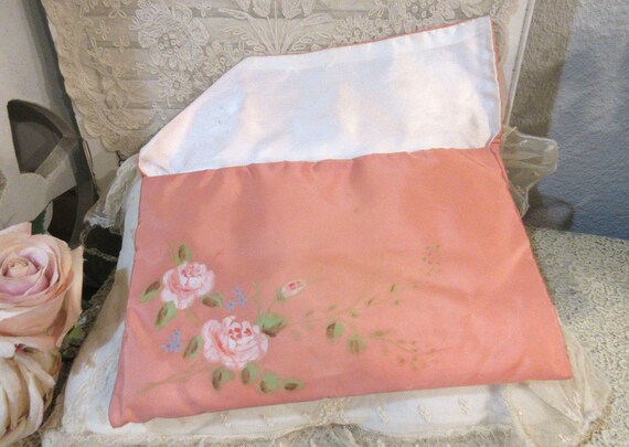 Vintage Lingerie Holder, Salmon Taffeta, Hand Pai… - image 7