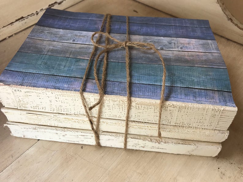Unbound Blue Green Books Wood Decor Beach House Decor Uncovered Old Wood Plank Decor Book Decor Unbound Books Old Wood Wood Decor