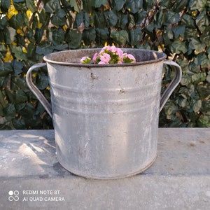 Vintage Galvanized Zinc Planter - Hungarian Two Handled Pot - Garden Planter - Rustic Garden Decor  (3)