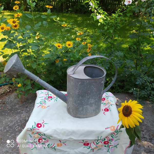 Ancien Arrosoir en zinc galvanisé - Plantes, Jardinage - Jardin de chalet - Arrosoir en zinc rustique - Ferme de jardin de campagne - Intérieur