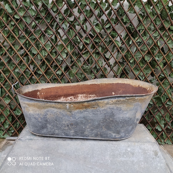 31,1 inc long - Vintage Zinc Baby Bath - Antique Laudry Basin, Wash Basin - Galvanized Garden Planter - Lavandino - Farmhouse Sink