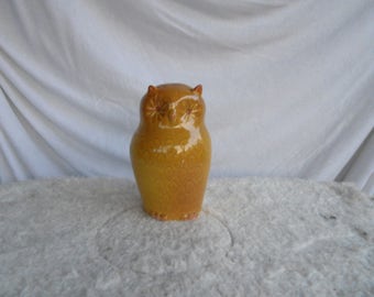 Yellow  owl, vintage owl figure, ceramic owl figurine, collectible bird figure, small owl statue, brown owl figurine, porcelain owl