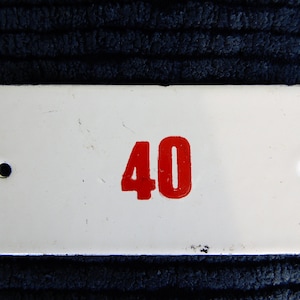 40 Vintage French enamel house number Door sign Enamel steel plaque White and red 1,96  x 3,95 inches
