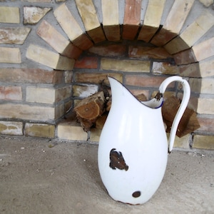 White Vintage White Enamelware Pitcher Italian Enamel Water Jug ,Enamelware Farmhouse Kitchen decor Shabby Chic Enamel Vase
