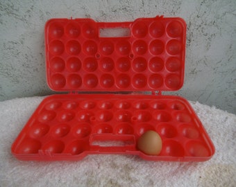 Vintage french egg box, eggs holder, red retro egg box, 30 eggs, plastic egg box, egg basket