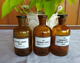 Set - Large Amber Glass Apothecary Bottle - Antique Pharmacy Jars