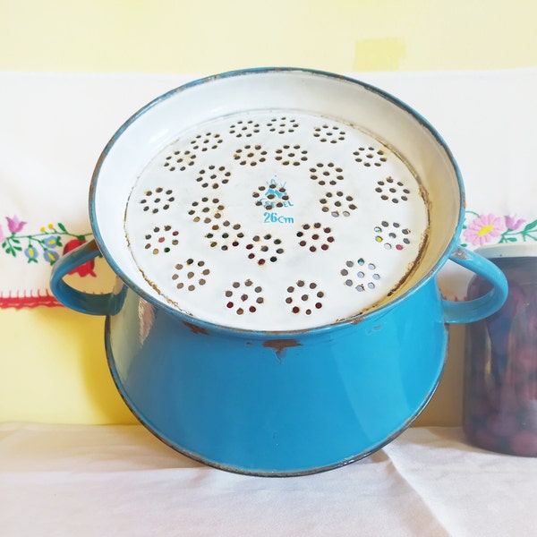 10.2'durchmesser 5.7'high good condition mantel von außen blau innen weiß kann für Emaille Pasta Colander, Salatwaschmaschine, Küchenutensilien verwendet werden