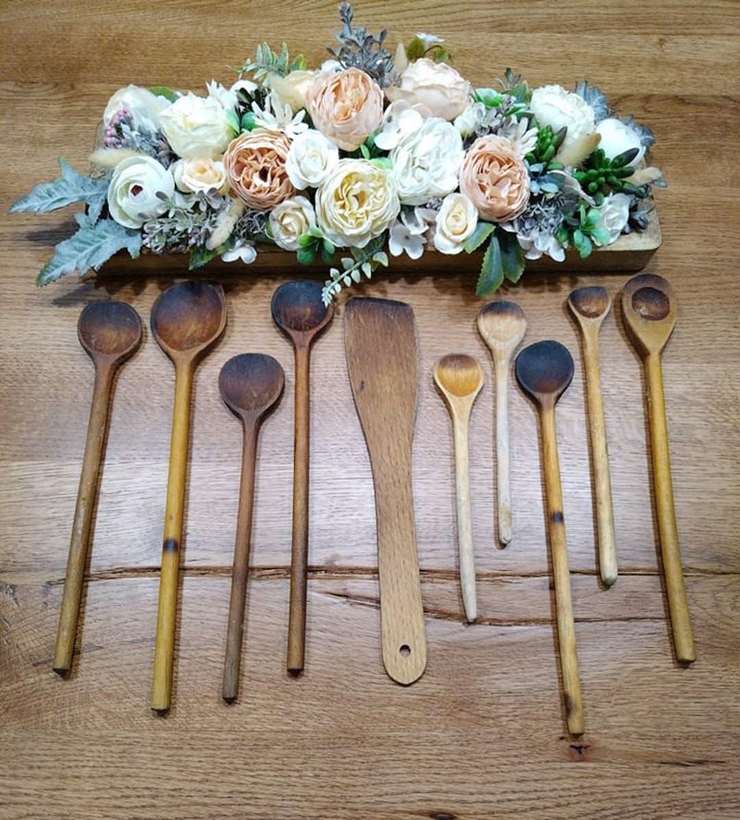 10+1 Collection Wooden Kitchen Utensils Spoons+fork Ladle Antiq Set Lot ...