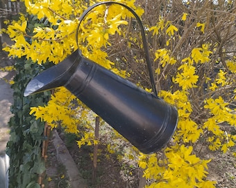 French vintage metal black pitcher - rustic wedding - farmhouse decor, - black decor - country milk can