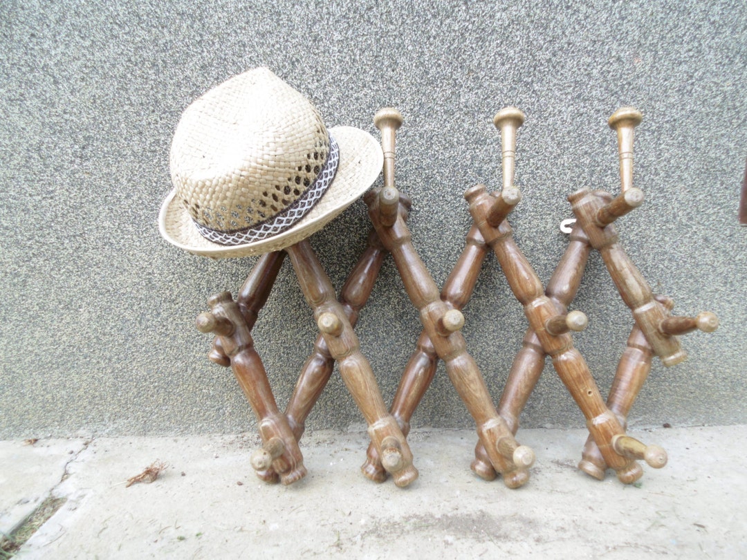Brown Vintage Wood Hat Rack Large Folding Wooden Coat Rack Etsy