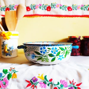 9,44 Diameter bowl with small blue flowers,dough kneading,pastry making,kitchen decor,usable kitchen utensil,enamel dish and bowl,hungarian