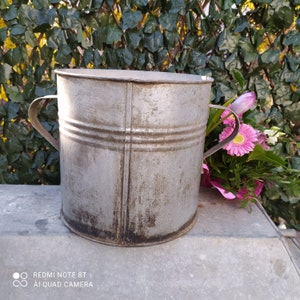 Vintage Galvanized Zinc Planter - Hungarian Two Handled Pot - Garden Planter - Rustic Garden Decor  (2)