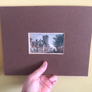 Miniature 1890s 4x2&quot; Etching Aquatint With Matte 8”x10” Architectural England Canonbury House