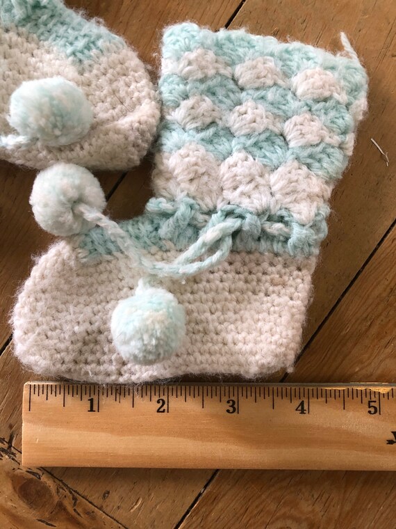 Vintage Baby Booties Handmade Knit  60s Aqua Pale… - image 2