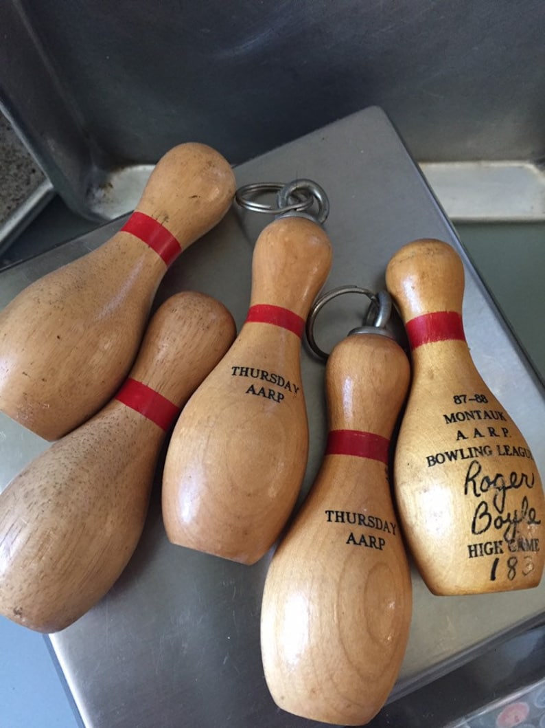 Miniature Bowling Pins 4 Wooden Trophy Set of Five Etsy