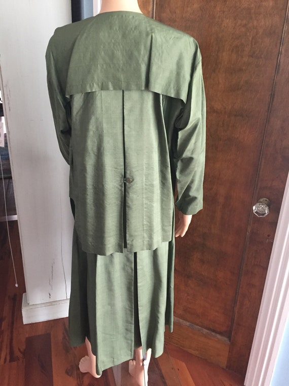 80s Issey Miyake Permanente Green Silk Suit 26” W… - image 3