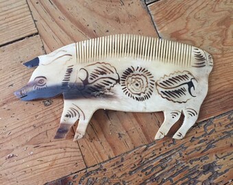 60s Vintage Ox Horn Pig Shape Hair Comb Accessory Mexican Wild Boar