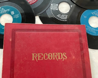 Vintage Children's 45 Records, Disney, Chipmunks, Red Carrying Case