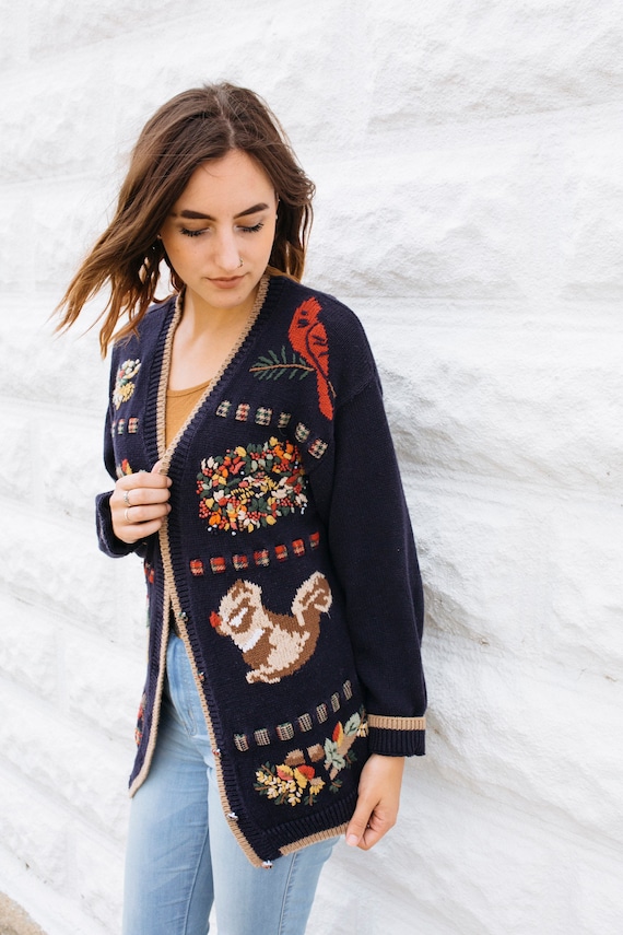 vintage autumn embroidered cardigan sweater