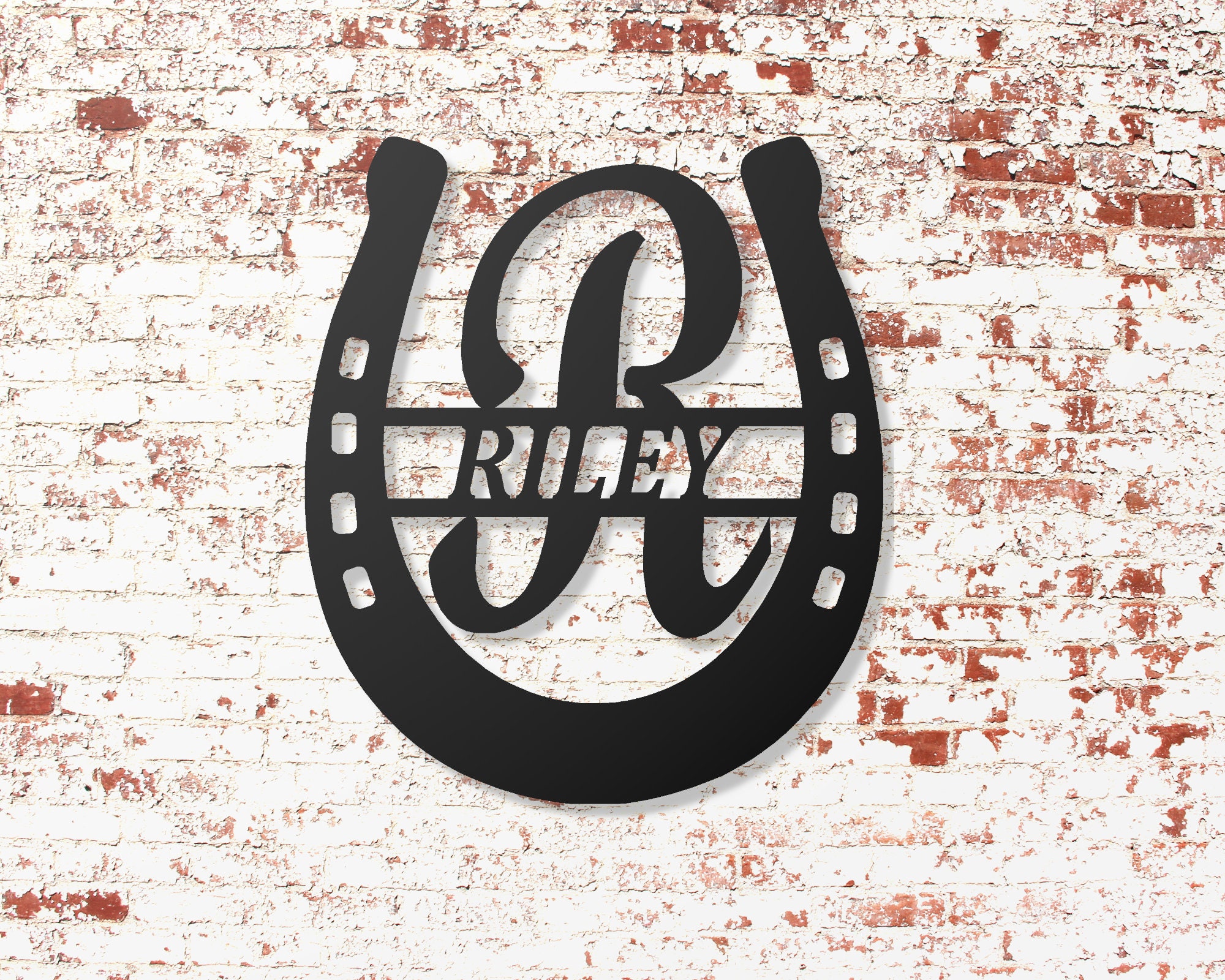 Horseshoe Personalized Steel Sign Monogram Horseshoe Family Etsy