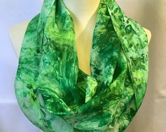 Hand Dyed Silk Narrow Infinity Scarf