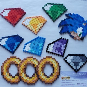 Sonic the Hedgehog Chaos Emeralds - Magnete oder Ornamente - Retro Gamer - Nerdy Geeky Pixel Art - Geschenke für Nerdy Freundin Freund