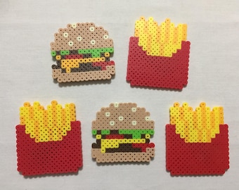 Cute Burger and Fries Fridge Magnets - Pixel Art - Food Magnets Home Decor - Fast Food McDonalds Wendys Burger King
