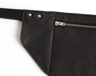 Bolso del vientre, bolsa del cinturón, negro, bolso negro del cinturón, bolso del vientre negro, cuero real, cuero, minimalismo, liso, cuero natural, festival