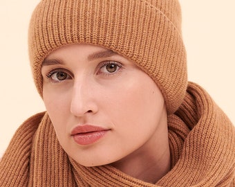 Cachemire cammello cappello, cappello luce Tan cashmere, gestricke cappello, cappello Beanie CAP, cammello cashmere cappello, cappuccio, cashmere marrone in cashmere