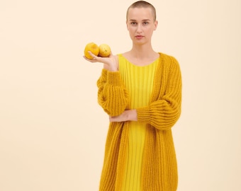 yellow mohair cardigan, knit coat yellow mohair, SABRINA WEIGT, knitwear, knit coat, knit jacket, mohair cardigan, oversized knit jacket