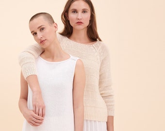 Top tricoté blanc en viscose, Top d’été blanc, Top tricoté, haut aéré, tunique, toutes les tendances blanc, tendance couleur blanc, tenue blanche