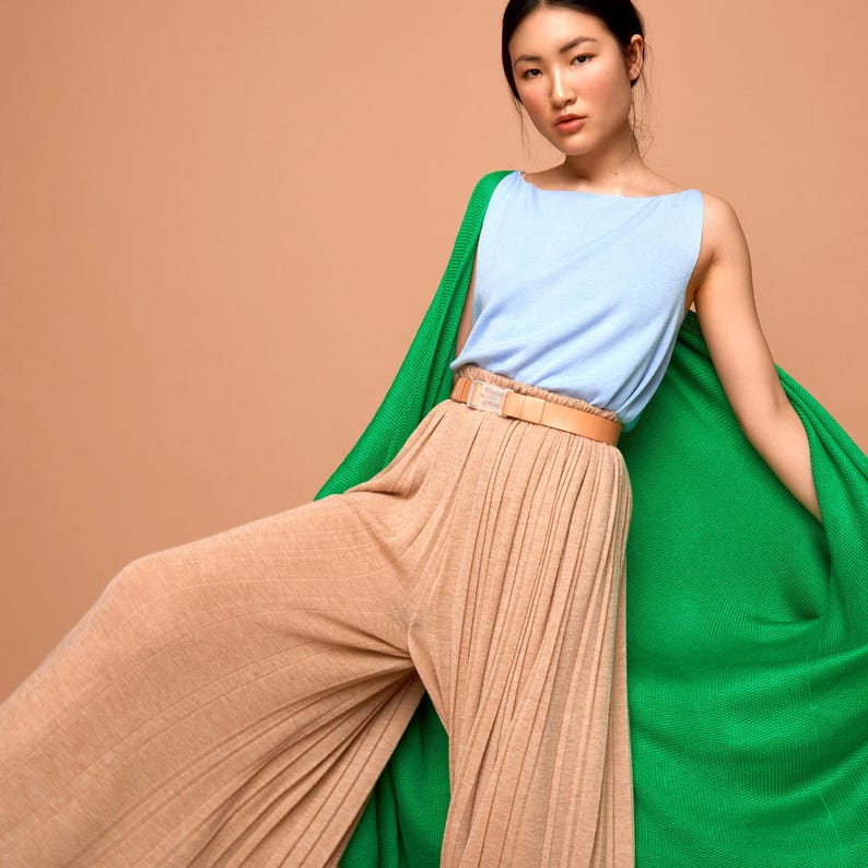 Beige Camel Knitted Pants Palazzo Pants Pleated Pants - Etsy