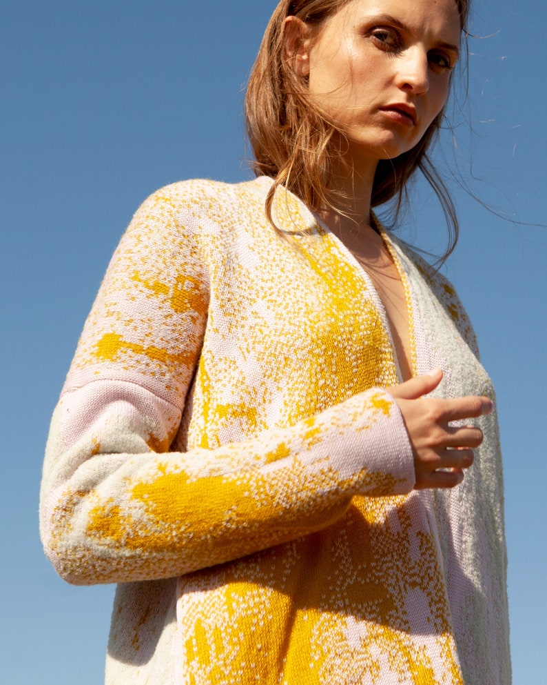 Cosy Codes Coat Yellow Mint Lilac Knit Coat Jacquard Knit Etsy