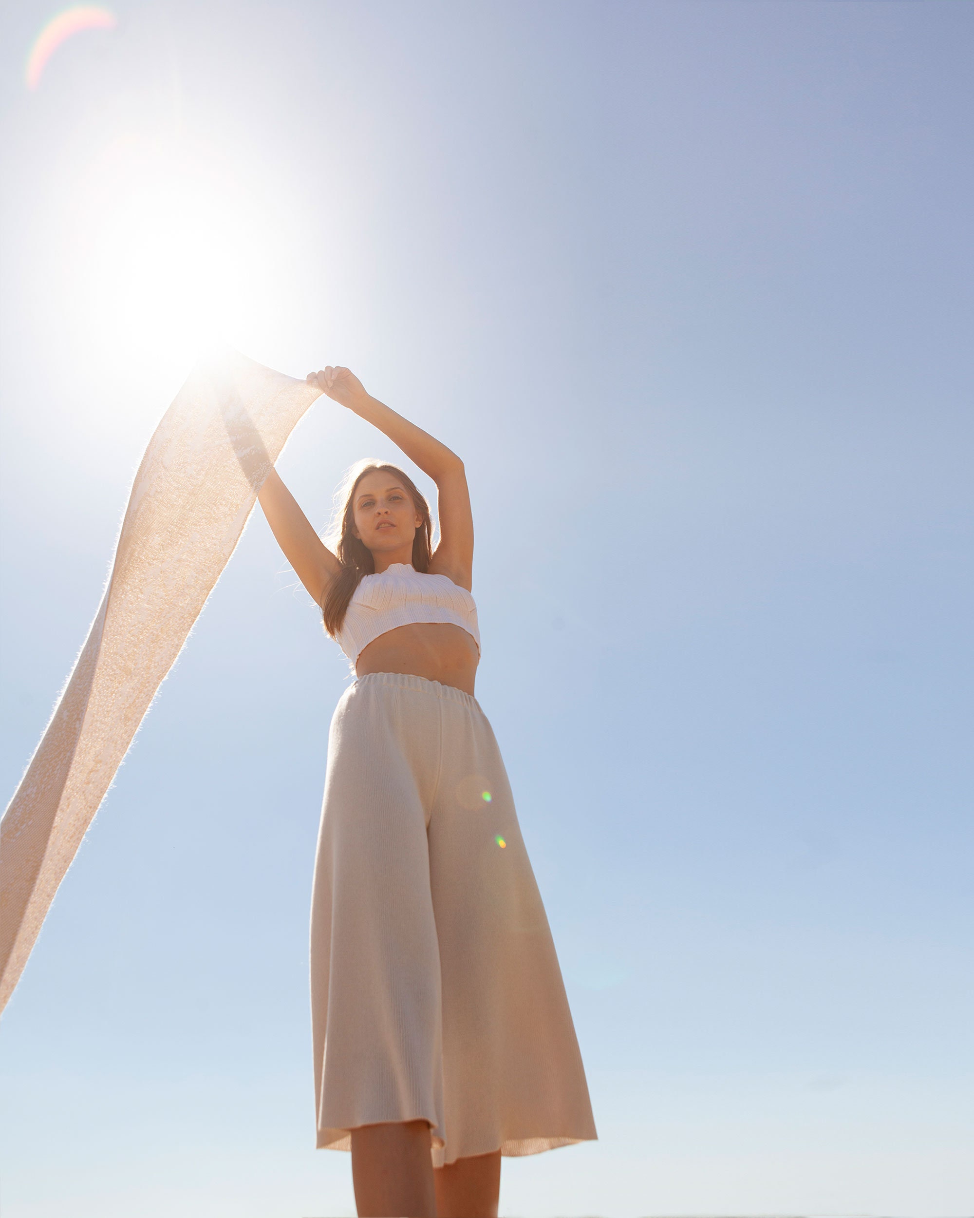 Wide Knit Culottes Cotton Modal Cashmere Culottes Off white