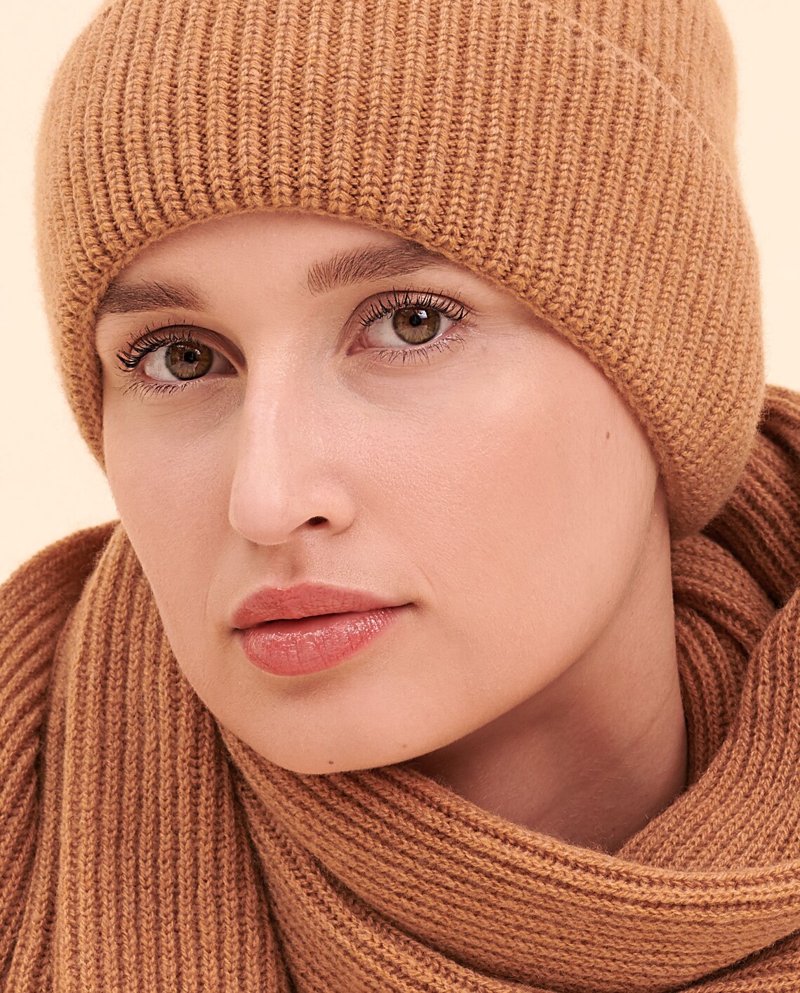 Camel Cashmere Hat, Knitted Cashmere Hat , Cashmere Beanie, Light Brown